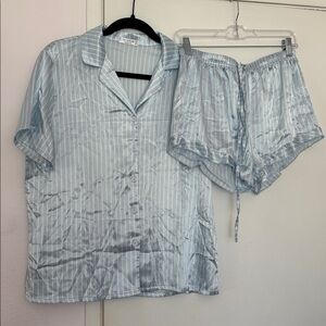 Sky Blue Striped Satin Pajama Set